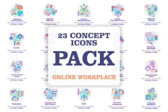 Online Workplace Icons for Modern Business